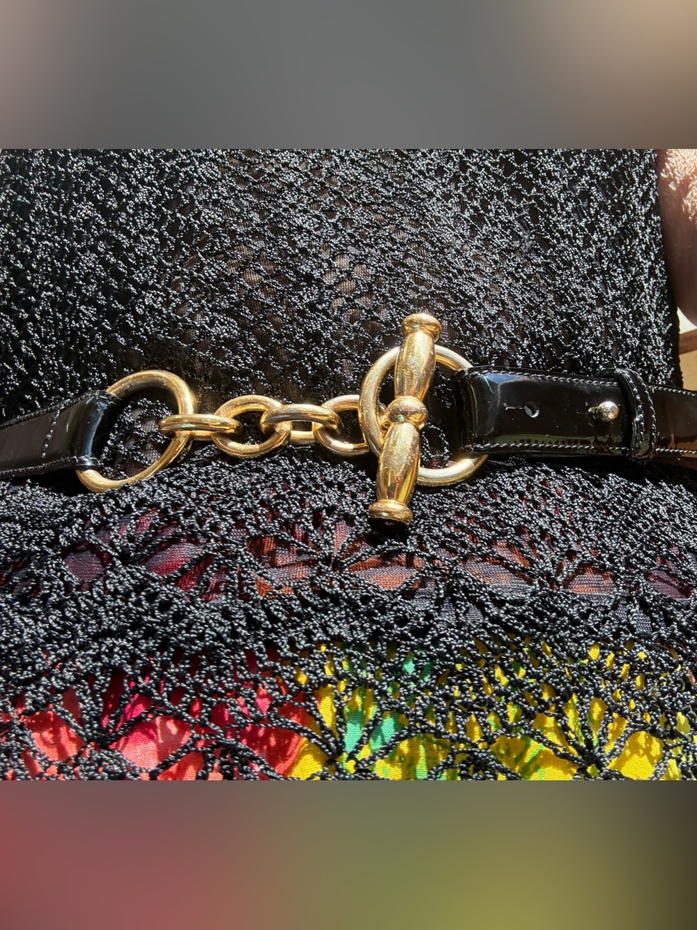 Vintage Ralph Lauren Patent Leather Belt Gold Toggle Equestrian England Designer